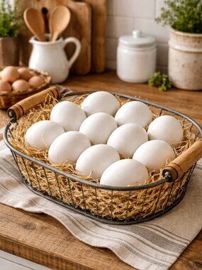 Set of 12 White Plastic Decorative Eggs – Farmhouse / DIY / Easter Decor